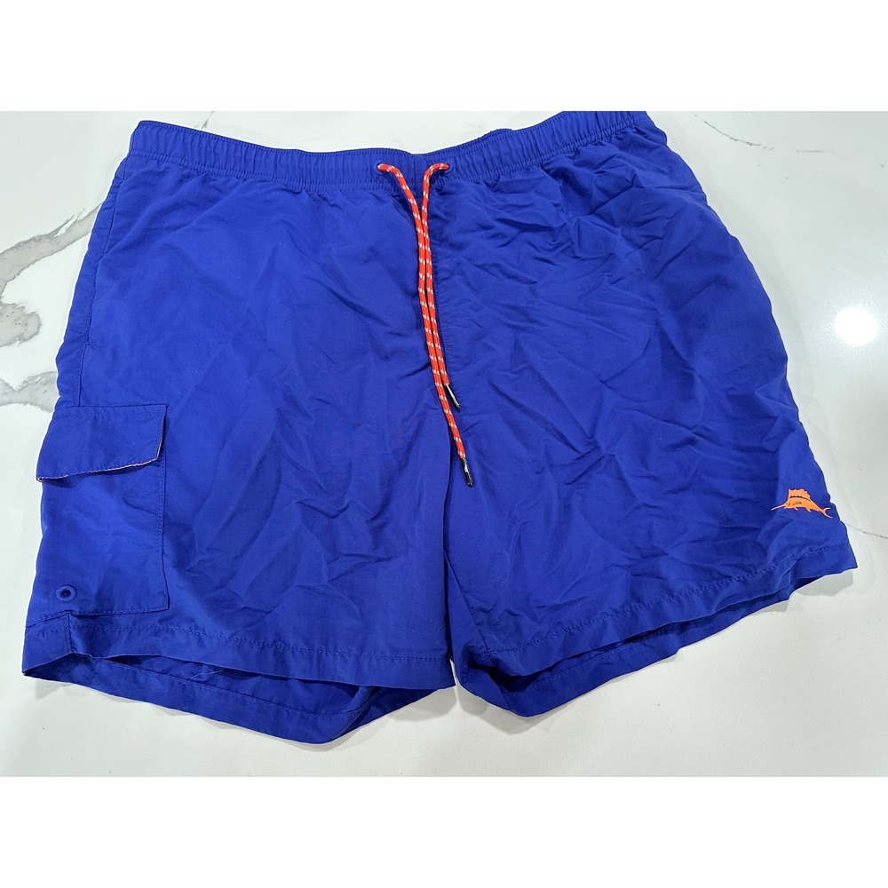 Tommy Bahama Relax Mens XL‎ Blue Swim Trunks Cargo Pocket Mesh Lining 6" Inseam